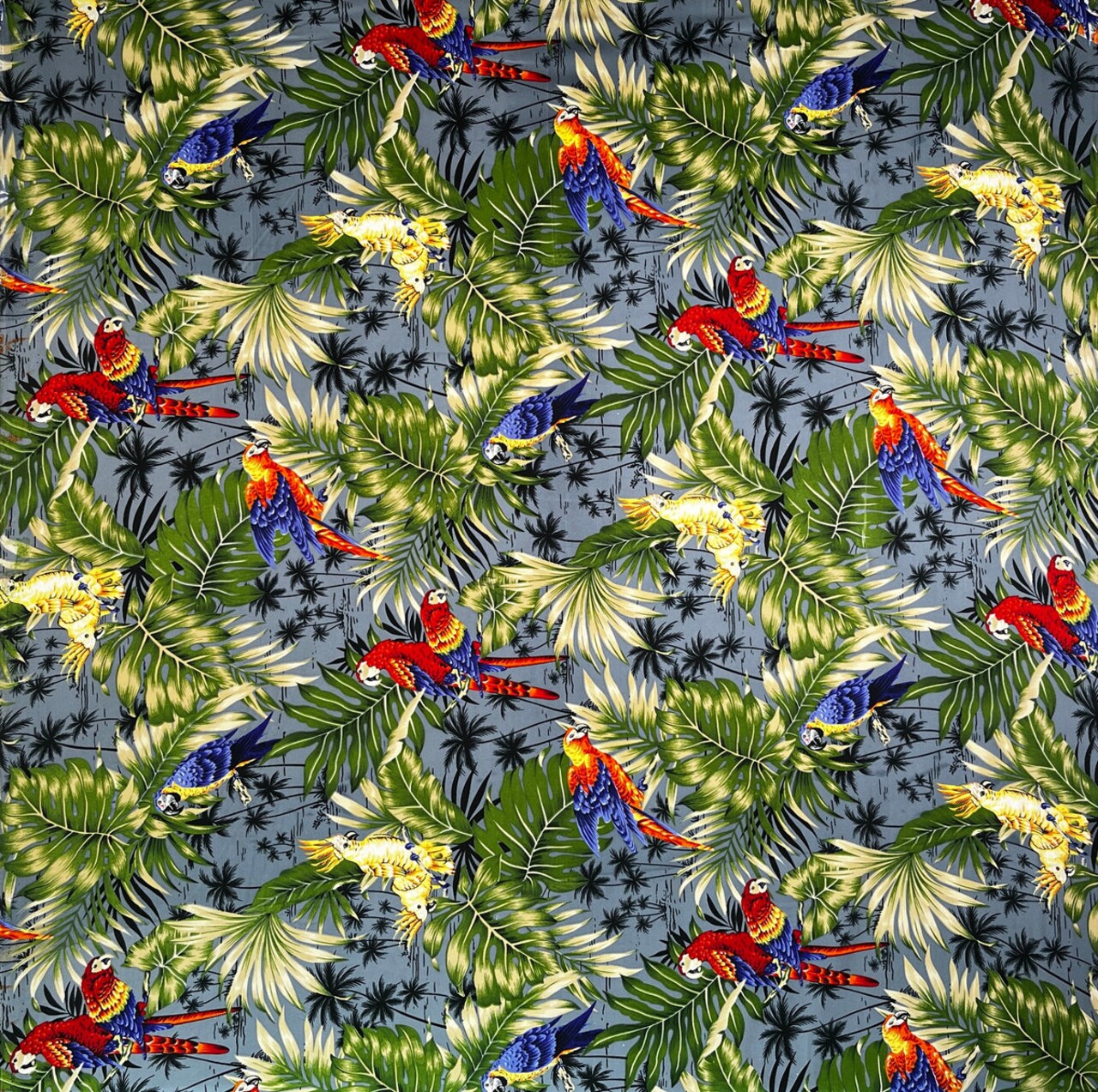 1 Yard Parrots Split Monstera Palm Leaves Tropical Peachskin Fabric for Clothing 45 Inch Width
